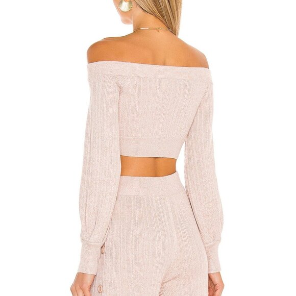 Michael Costello x Revolve Kalina Sweater S Off Shoulder Cable Knit Crop Top - Picture 2 of 7